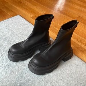 Black faux leather platform boot